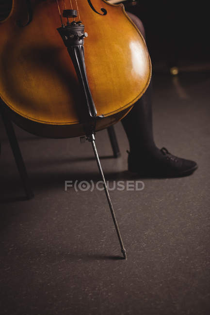 Low section of female student with double bass in a studio — Stock Photo