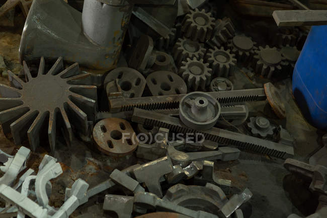 Close-up of unfinished metal castings in foundry — Stock Photo
