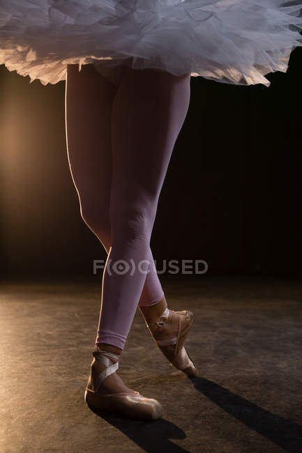 Ballerine gracieuse debout en pointe dans le studio de ballet — Photo de stock