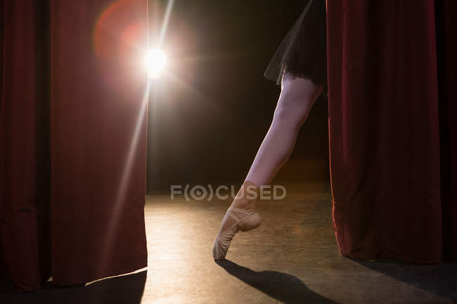 Graceful ballerina standing en pointe in the stage — Stock Photo