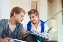 Two teenage boys studying in a school — Stock Photo