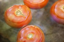 Primo piano di pomodori rossi freschi che galleggiano su acqua — Foto stock