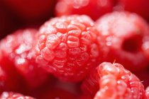 Primer plano de frambuesas rojas frescas en montones - foto de stock