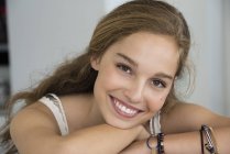 Portrait of blond smiling teenage girl smiling — Stock Photo