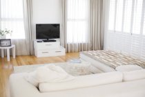 Interno del moderno soggiorno con accogliente divano — Foto stock