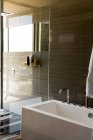 Gros plan de la baignoire dans une élégante salle de bain moderne — Photo de stock