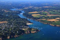Landscape of fields and river , France, Brittany, Morbihan. Aerial view. Port-Manec'h — Stock Photo