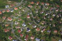 Vista aérea y casas en campos, Francia, norte de Francia, Pas de Calais, Costa de Opale. Hardelot. - foto de stock
