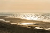 France, Normandy, one person walking on the beach at sunset — Stock Photo