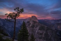 Rocky Half Dome and Yosemite Valley at dusk, Yosemite National Park, California, United States of America, North America — Stock Photo