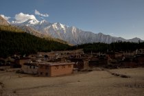 Непал, Долпо, летнее время в деревне, окруженной заснеженным персиком, Долпо, Непал — стоковое фото