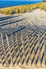 Francia, Nuova Aquitania, Baia di Arcachon, Petit Nice spiaggia, recinzioni di sabbia (ganivelle) contro l'erosione — Foto stock