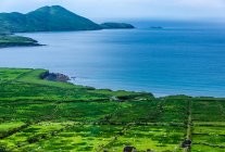 República de Irlanda, Condado de Kerry, Panínsula de Iveragh, Anillo de Kerry, paisaje agrícola junto al mar - foto de stock