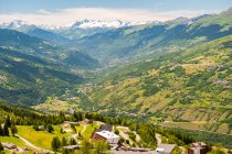 France, Savoie, panoramic view from the terrace of the mediterranean club of the arcs resort in summer — Stock Photo