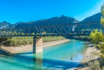 Spain, Aragon, railway bridge over the Rio Gallego, near the Pena irrigation dam lake — Stock Photo