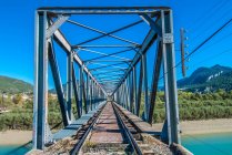 Spain, Aragon, railway bridge over the Rio Gallego, near the Pena irrigation dam lake — Stock Photo