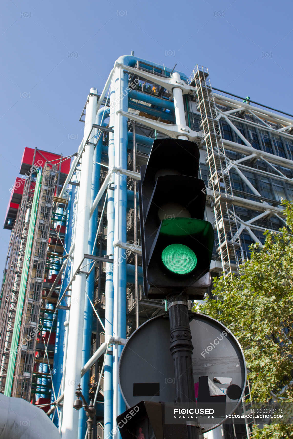 France, Paris, traffic lights in front of the Centre Pompidou