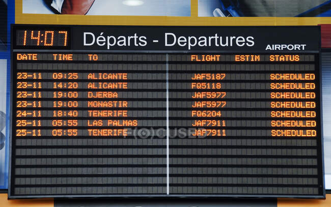 Airport departures board, texture — Stock Photo