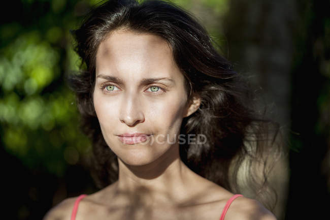 Close-up of sensual thoughtful woman outdoors — Stock Photo