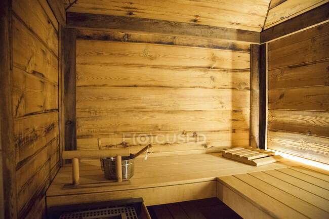 Interior de sauna, Crans-Montana, Alpes suizos, Suiza - foto de stock