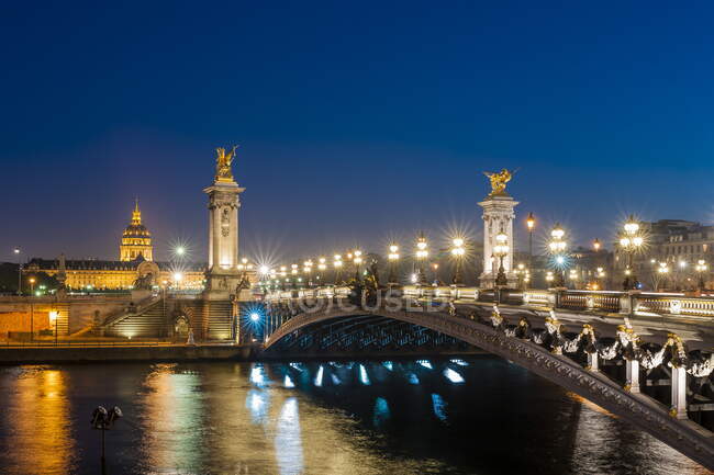 Francia, Parigi, Alexandre III ponte di notte — Foto stock