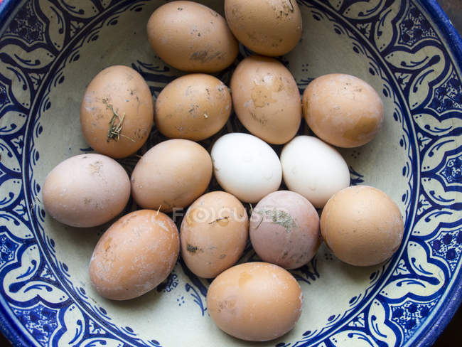 Close-up of eggs in bowl, selective focus — Stock Photo