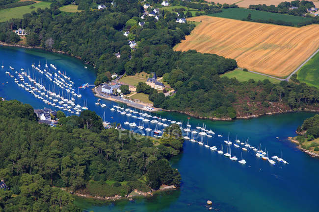 Aerial view of France, Brittany, Morbihan. Aerial view. The Aven river. — Stock Photo