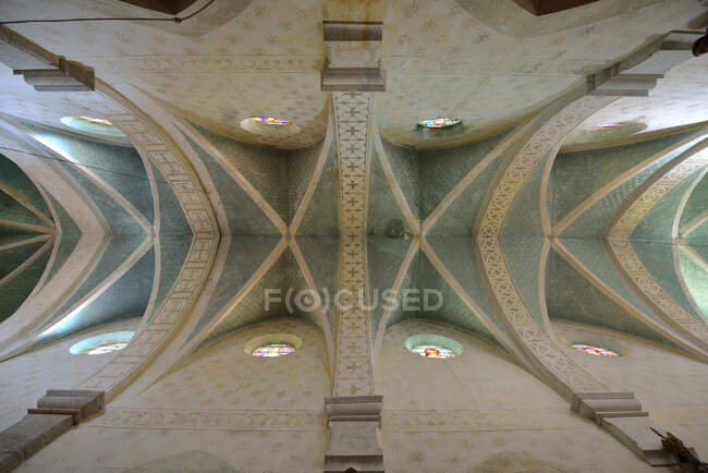 France, Ariege, painted starry ceiling of the church of Renaude near the Mas d'Azil — Stock Photo