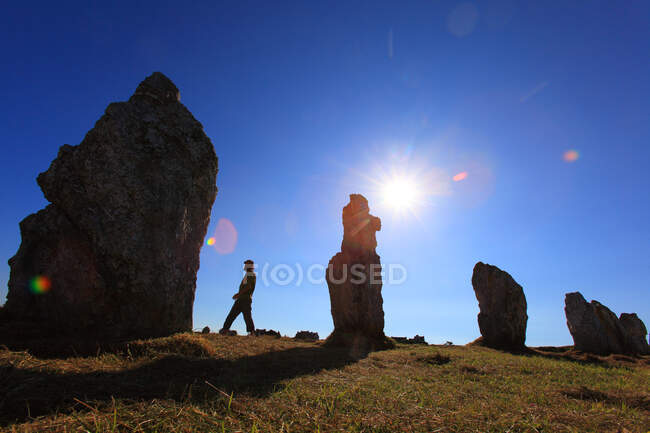 França, Bretanha, Península de Crozon. Camaret sur Mer. Linha de pedras em pé (Lagatjar). — Fotografia de Stock