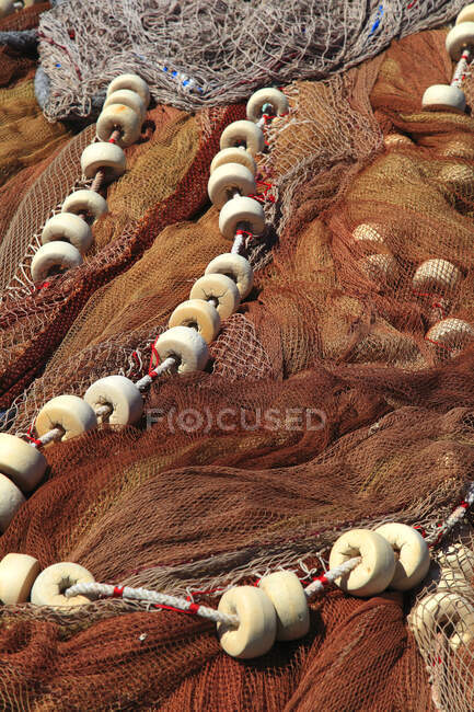 France, French Basque Country, Pyrenees-Atlantiques, Saint Jean de Luz, closeup of fishing nets — Stock Photo