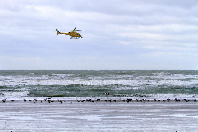France, Northern France, Le Touquet, helicopter above the Channel. — Stock Photo