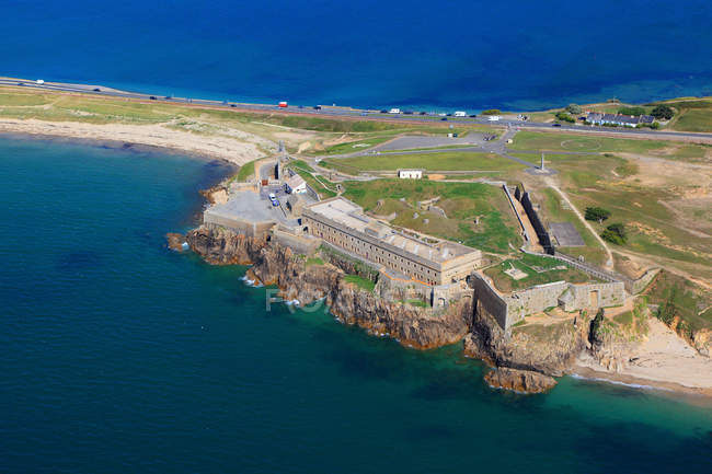 Aerial view of Penthievre Fort on cliff on Quiberon peninsula,Western France, France — Stock Photo