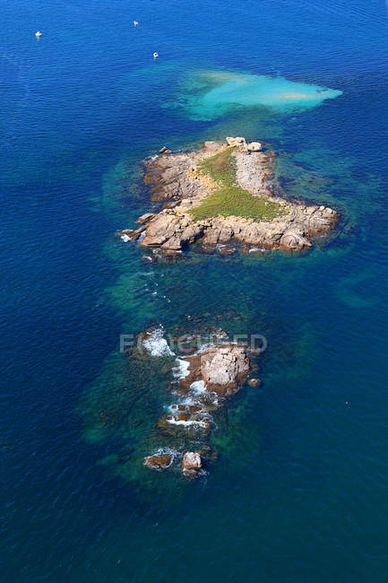 Aerial view of small island, Quiberon peninsula, Western France, France — Stock Photo