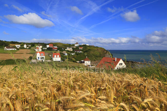 Francia, Costa Norte. Cap Gris-Nez, Audinghen, casas junto al mar - foto de stock