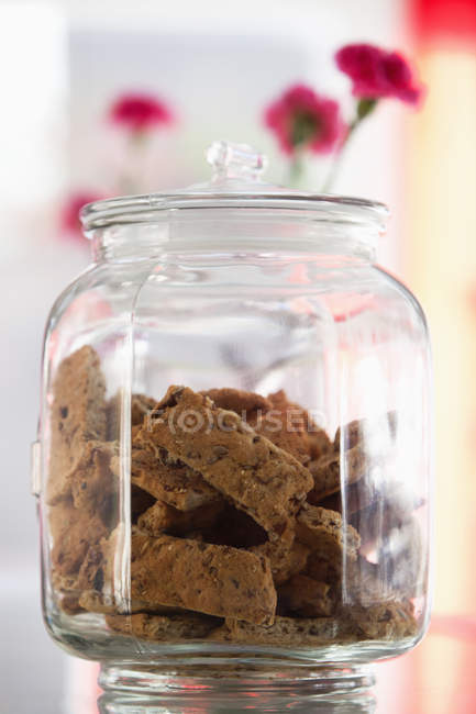 Cookies in jar, selective focus — Stock Photo