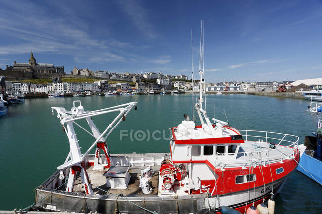 France, Normandy. Manche. Granville. The fishing port. Trawler in the foreground — Stock Photo
