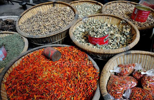 Spices at market, selective focus — Stock Photo