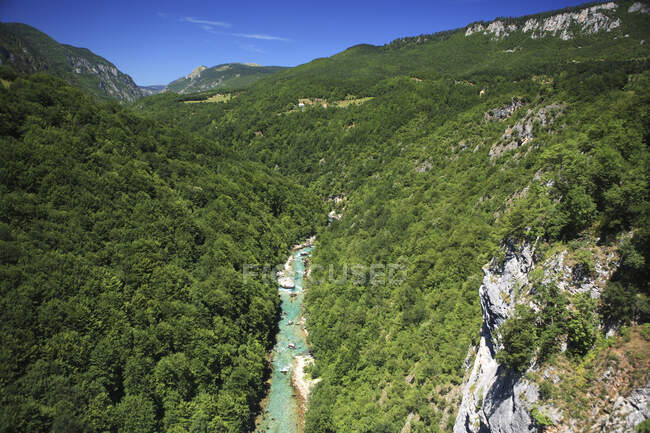 Montenegro, Canyon, fiume e valle di Tara visti dal ponte di Durdevica, 165 metri di altezza — Foto stock