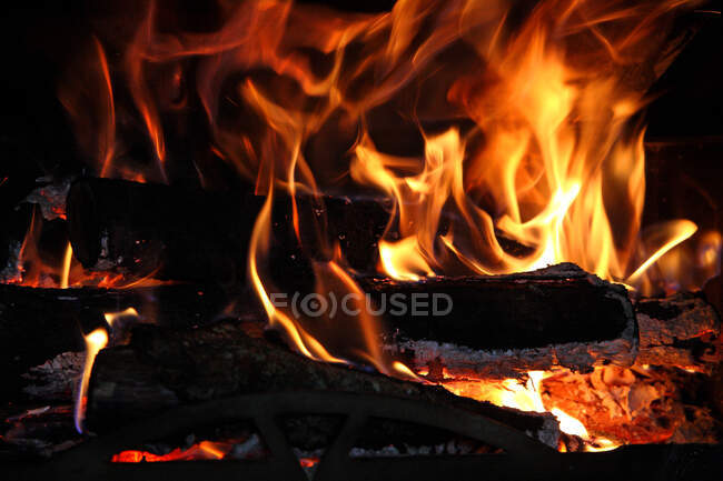 France,Wood fire in an open fireplace — Stock Photo