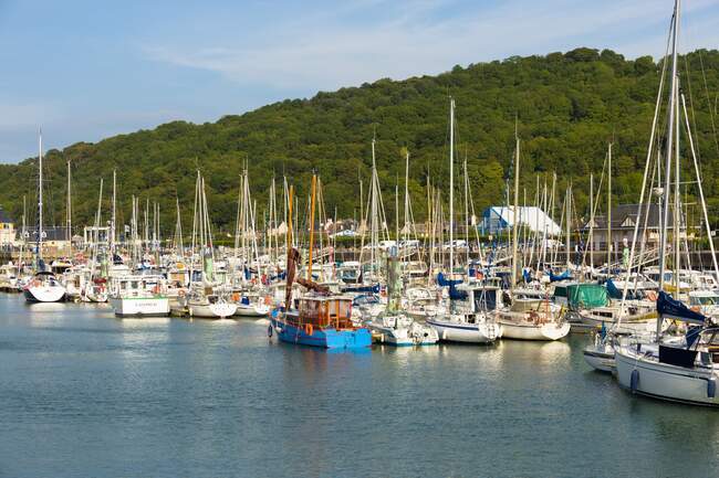 Francia, Normandía, puerto nórdico para barcos de recreo en Dives sur Mer - foto de stock