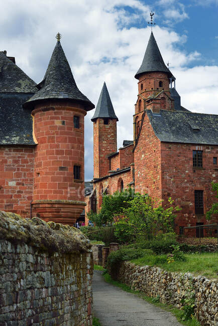 Europe, France, tower and Church of Collonges-la-Rouge Correze — Stock Photo