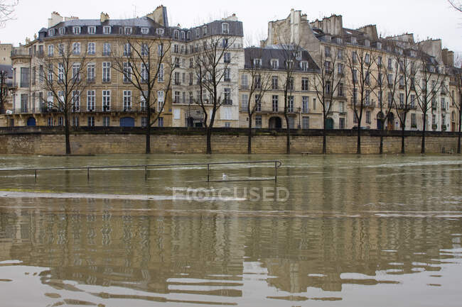Francia, París, departamento 75, 4º arrondissement, ile Saint-Louis, descenso del nivel del agua del Sena, febrero 2018. - foto de stock