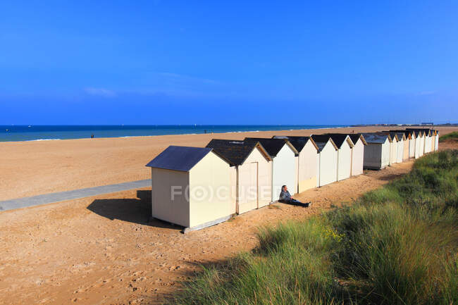 France, Calvados, Ouistreham. Beach huts. Riva-Bella. — Stock Photo