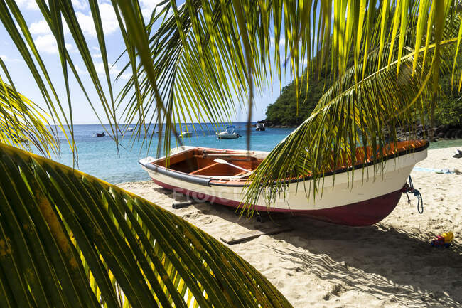 Barco de pesca, Bourg des Anses d 'Arlet, Martinica, Francia - foto de stock