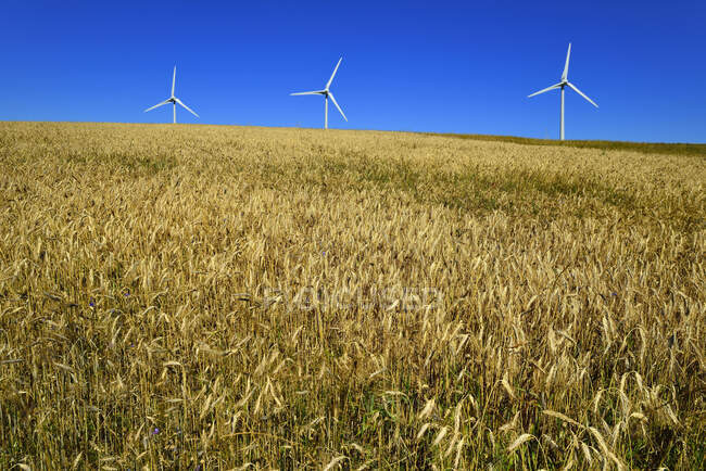Europe France wind trubine on the Castelnau-Pegayrolles town in Aveyron — Stock Photo