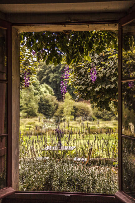Bucolic lanscape through the window — Stock Photo