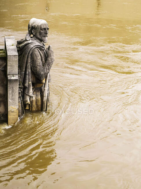 France, Ile de France, Paris, the Seine overflowing and flooding, June 2016, the 'Zouave' at the pont de l'Alma — Stock Photo