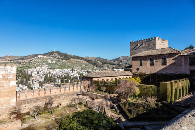 Stadt Granada vom Nasridenpalast, Alhambra, Granada, Spanien — Stockfoto