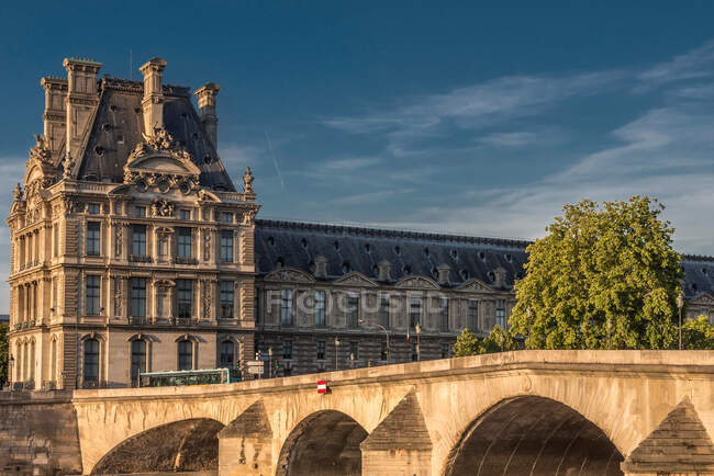 Франція, Іль-де-Франс, Париж, 7-й округ, Палац Лувр і ставок Рояль на Сені — стокове фото