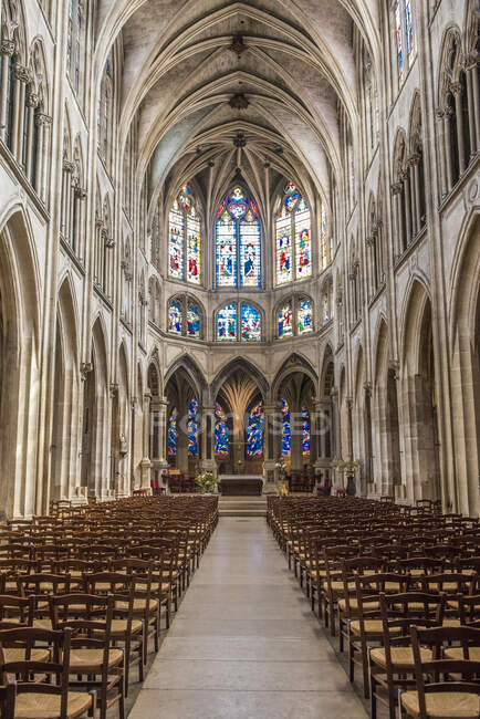 Francia, V arrondissement di Parigi, Quartiere Latino, navata della chiesa di Saint-Severin (XIII-XV secolo) — Foto stock